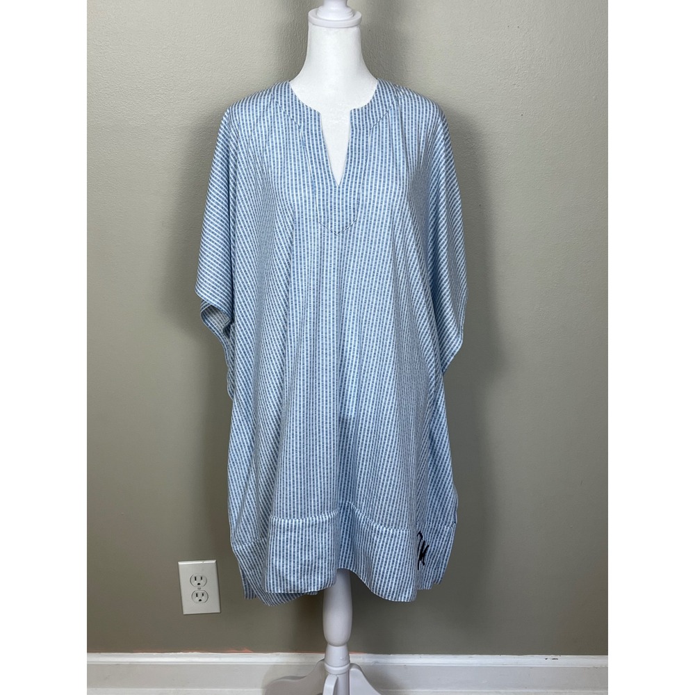 Marley Lilly Seersucker Poncho Coverup Blue White Stripe Monogram HAM L/XL